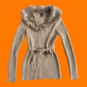 00's vintage knit faux fur y2k cardigan duster sweater XL wet seal *RUNS SMALL*